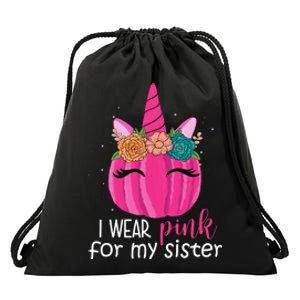 I Wear Pink For My Sister Breast Cancer Awareness Pumpkin Unicorn Drawstring Bag