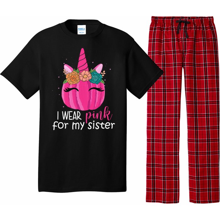 I Wear Pink For My Sister Breast Cancer Awareness Pumpkin Unicorn Pajama Set