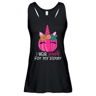 I Wear Pink For My Sister Breast Cancer Awareness Pumpkin Unicorn Ladies Essential Flowy Tank