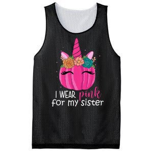 I Wear Pink For My Sister Breast Cancer Awareness Pumpkin Unicorn Mesh Reversible Basketball Jersey Tank