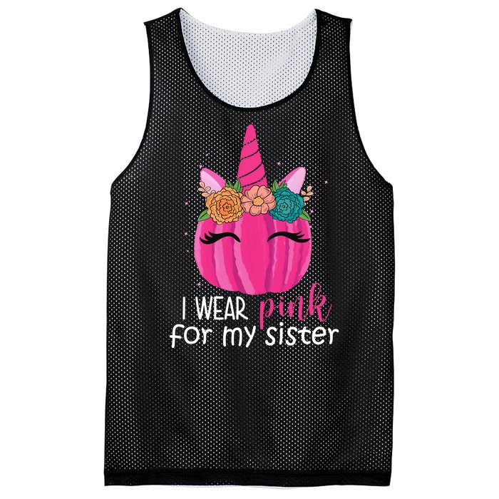 I Wear Pink For My Sister Breast Cancer Awareness Pumpkin Unicorn Mesh Reversible Basketball Jersey Tank