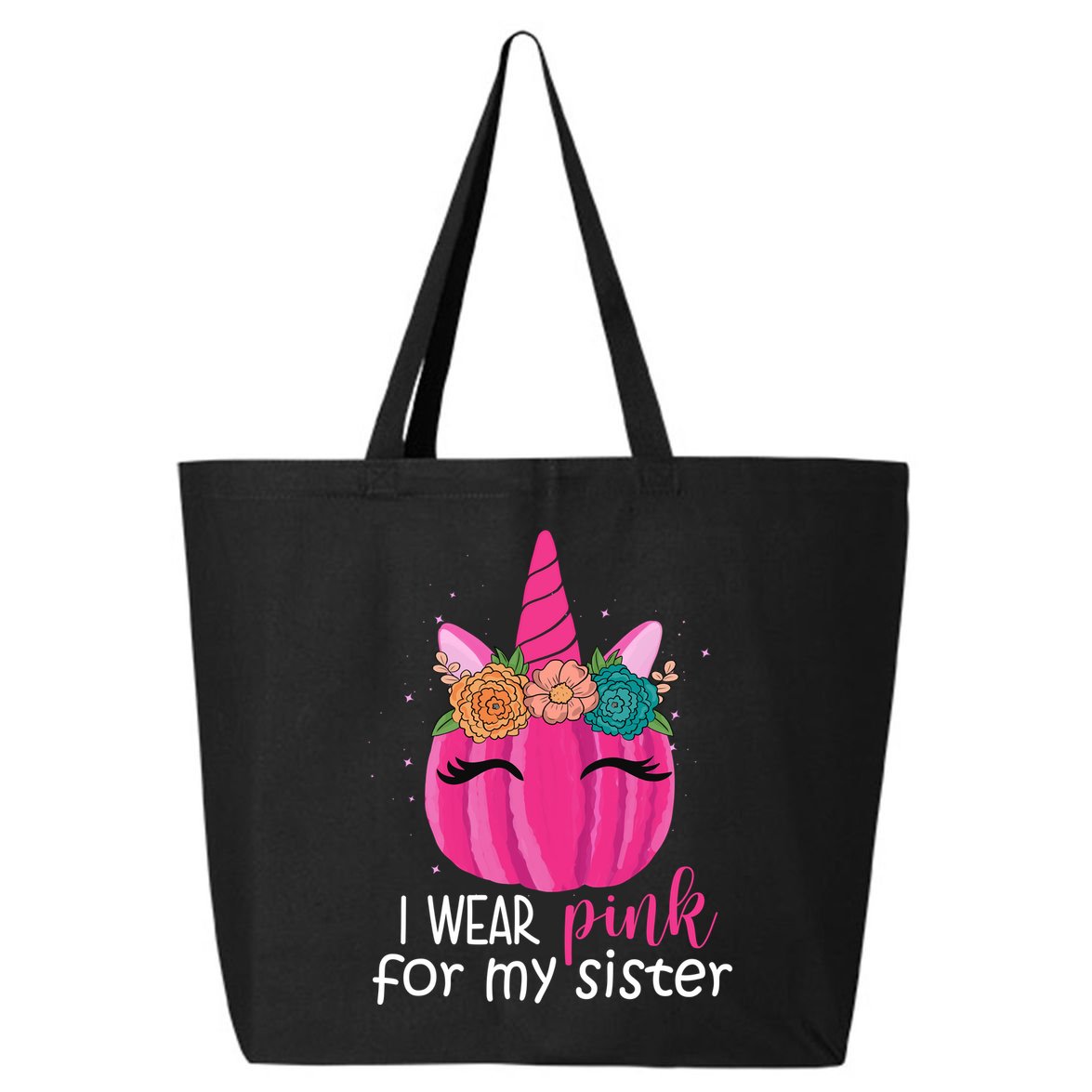 I Wear Pink For My Sister Breast Cancer Awareness Pumpkin Unicorn 25L Jumbo Tote