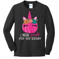 I Wear Pink For My Sister Breast Cancer Awareness Pumpkin Unicorn Kids Long Sleeve Shirt