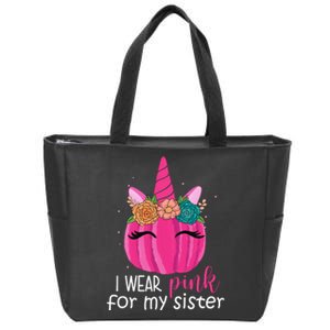 I Wear Pink For My Sister Breast Cancer Awareness Pumpkin Unicorn Zip Tote Bag