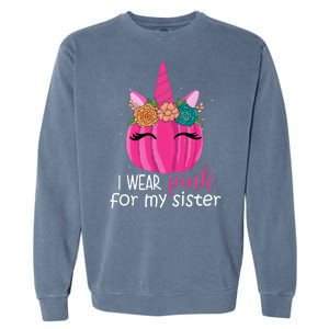 I Wear Pink For My Sister Breast Cancer Awareness Pumpkin Unicorn Garment-Dyed Sweatshirt