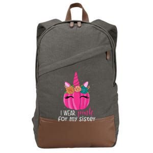 I Wear Pink For My Sister Breast Cancer Awareness Pumpkin Unicorn Cotton Canvas Backpack