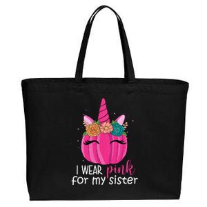 I Wear Pink For My Sister Breast Cancer Awareness Pumpkin Unicorn Cotton Canvas Jumbo Tote