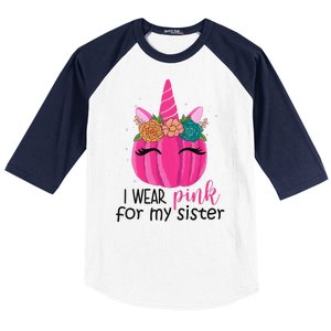 I Wear Pink For My Sister Breast Cancer Awareness Pumpkin Unicorn Baseball Sleeve Shirt