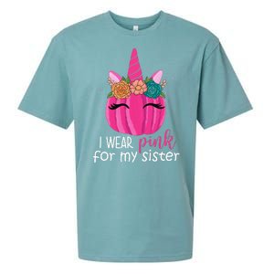 I Wear Pink For My Sister Breast Cancer Awareness Pumpkin Unicorn Sueded Cloud Jersey T-Shirt