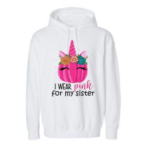 I Wear Pink For My Sister Breast Cancer Awareness Pumpkin Unicorn Garment-Dyed Fleece Hoodie