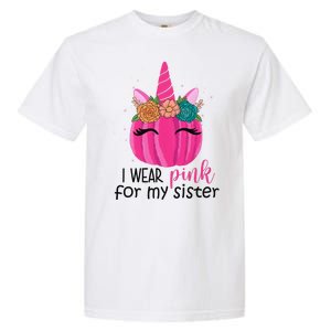 I Wear Pink For My Sister Breast Cancer Awareness Pumpkin Unicorn Garment-Dyed Heavyweight T-Shirt