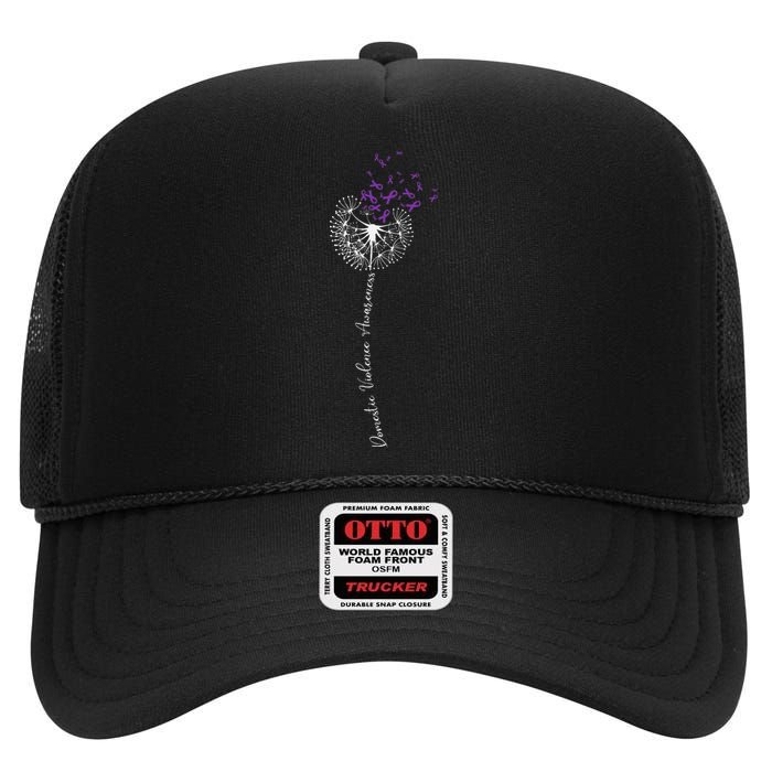 I Wear Purple For Domestic Violence Awareness High Crown Mesh Back Trucker Hat