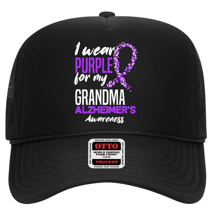 I Wear Purple For My Grandma Dementia Alzheimers Awareness High Crown Mesh Back Trucker Hat