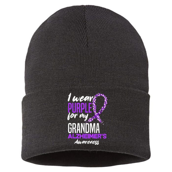 I Wear Purple For My Grandma Dementia Alzheimers Awareness Sustainable Knit Beanie