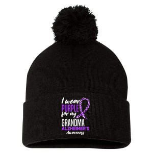 I Wear Purple For My Grandma Dementia Alzheimers Awareness Pom Pom 12in Knit Beanie