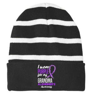 I Wear Purple For My Grandma Dementia Alzheimers Awareness Striped Beanie with Solid Band