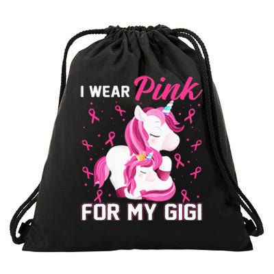 I Wear Pink For My Gigi Breast Cancer Awareness Unicorn Drawstring Bag