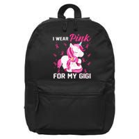 I Wear Pink For My Gigi Breast Cancer Awareness Unicorn 16 in Basic Backpack