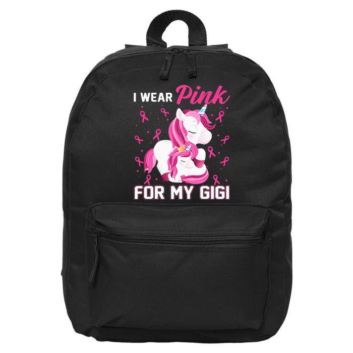 I Wear Pink For My Gigi Breast Cancer Awareness Unicorn 16 in Basic Backpack