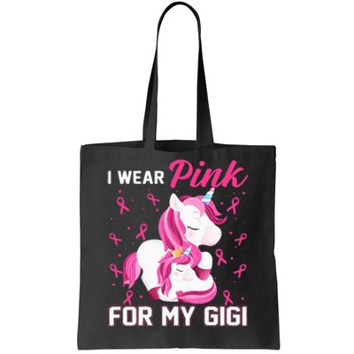 I Wear Pink For My Gigi Breast Cancer Awareness Unicorn Tote Bag