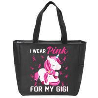 I Wear Pink For My Gigi Breast Cancer Awareness Unicorn Zip Tote Bag