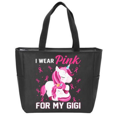 I Wear Pink For My Gigi Breast Cancer Awareness Unicorn Zip Tote Bag