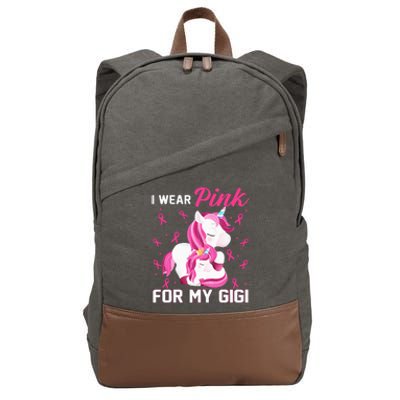 I Wear Pink For My Gigi Breast Cancer Awareness Unicorn Cotton Canvas Backpack