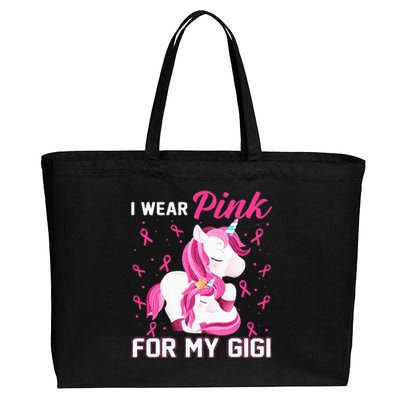 I Wear Pink For My Gigi Breast Cancer Awareness Unicorn Cotton Canvas Jumbo Tote