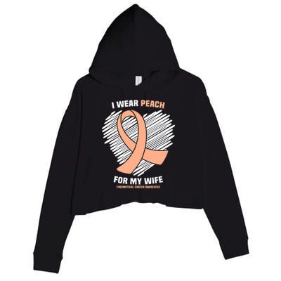 I Wear Peach For My Wife Endometrial Funny Cancer Awareness Crop Fleece Hoodie