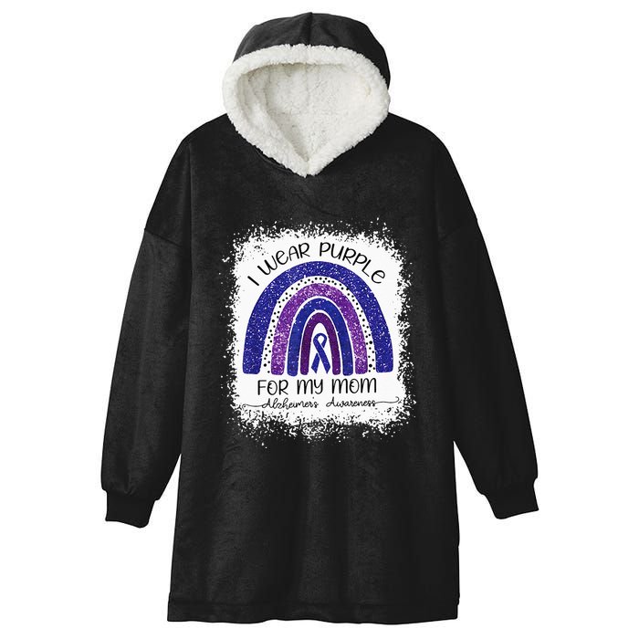 I Wear Purple For My Mom Alzheimers Awareness Boho Lover Hooded Wearable Blanket