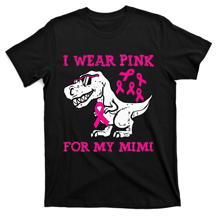 I Wear Pink For My Mimi Breast Cancer Awareness T Rex Dino T-Shirt