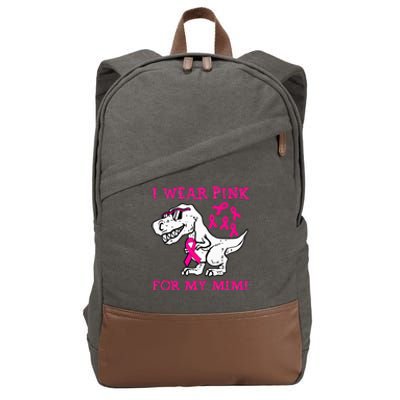 I Wear Pink For My Mimi Breast Cancer Awareness T Rex Dino Cotton Canvas Backpack