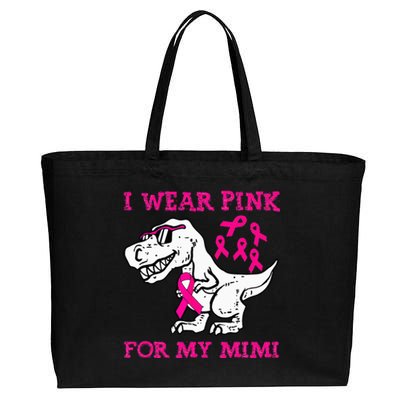 I Wear Pink For My Mimi Breast Cancer Awareness T Rex Dino Cotton Canvas Jumbo Tote