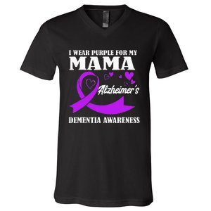 I Wear Purple For My Mom Alzheimers Dementia Awareness V-Neck T-Shirt