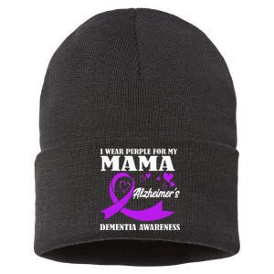 I Wear Purple For My Mom Alzheimers Dementia Awareness Sustainable Knit Beanie