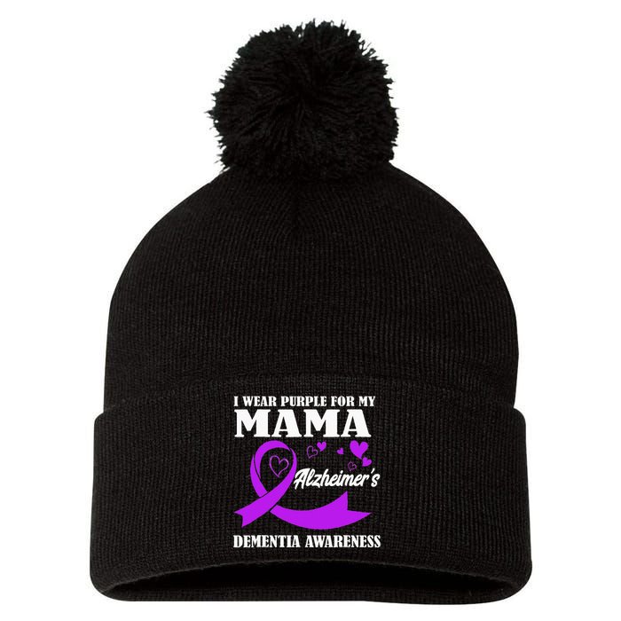 I Wear Purple For My Mom Alzheimers Dementia Awareness Pom Pom 12in Knit Beanie