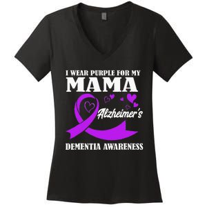 I Wear Purple For My Mom Alzheimers Dementia Awareness Women's V-Neck T-Shirt