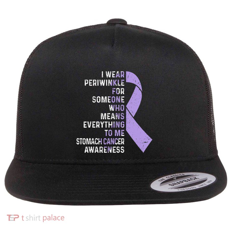 I Wear Periwinkle Ribbon Stomach Cancer Awareness Support Flat Bill Trucker Hat