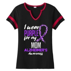 I Wear Purple For My Mom Dementia Alzheimers Awareness Ladies Halftime Notch Neck Tee