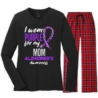 I Wear Purple For My Mom Dementia Alzheimers Awareness Women's Long Sleeve Flannel Pajama Set 