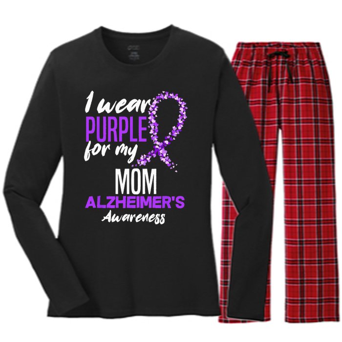 I Wear Purple For My Mom Dementia Alzheimers Awareness Women's Long Sleeve Flannel Pajama Set 