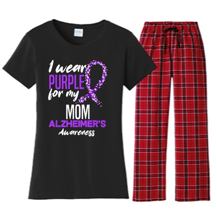 I Wear Purple For My Mom Dementia Alzheimers Awareness Women's Flannel Pajama Set