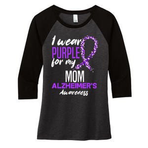 I Wear Purple For My Mom Dementia Alzheimers Awareness Women's Tri-Blend 3/4-Sleeve Raglan Shirt