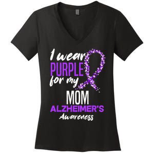 I Wear Purple For My Mom Dementia Alzheimers Awareness Women's V-Neck T-Shirt