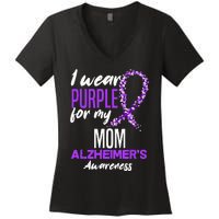 I Wear Purple For My Mom Dementia Alzheimers Awareness Women's V-Neck T-Shirt