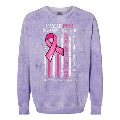 I Wear Pink For My Mother Breast Cancer Ribbon American Flag Colorblast Crewneck Sweatshirt