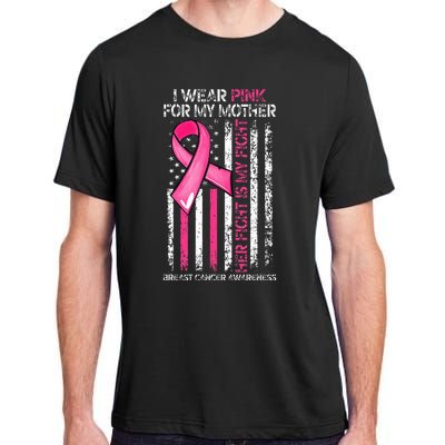 I Wear Pink For My Mother Breast Cancer Ribbon American Flag Adult ChromaSoft Performance T-Shirt