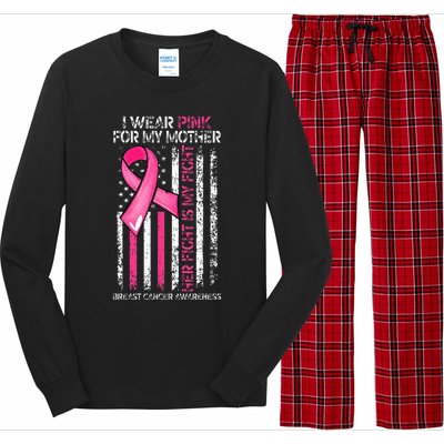 I Wear Pink For My Mother Breast Cancer Ribbon American Flag Long Sleeve Pajama Set