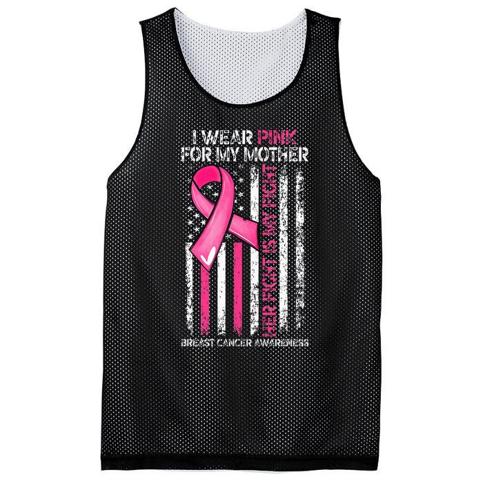 I Wear Pink For My Mother Breast Cancer Ribbon American Flag Mesh Reversible Basketball Jersey Tank