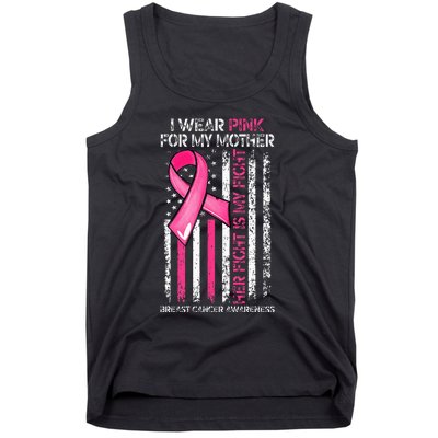 I Wear Pink For My Mother Breast Cancer Ribbon American Flag Tank Top